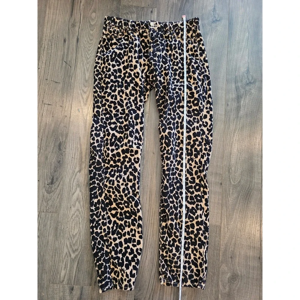 Kid's sz 14 Juicy Couture Leopard Print Corduroy Skinny Pants Black Gold Studded